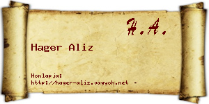 Hager Aliz névjegykártya